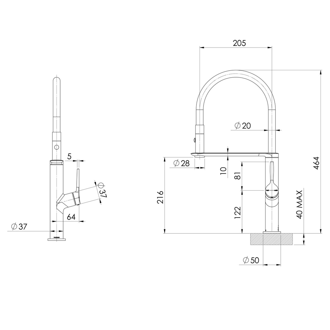 Phoenix Vask Flexible Hose Sink Mixer 200Mm Brushed Bronze