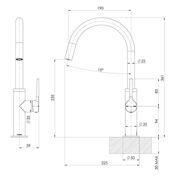 Phoenix Vask Sink Mixer 190Mm Gooseneck Brushed Bronze