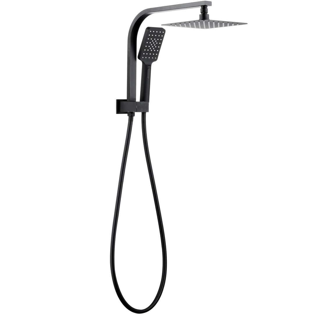 Otti Taran Twin Shower Set Top Inlet With Square 200Mm Shower Head-Half Rail Black