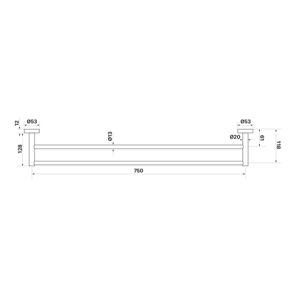 Brasshards Mixx Chia Double Towel Rail 750Mm Brushed Gold