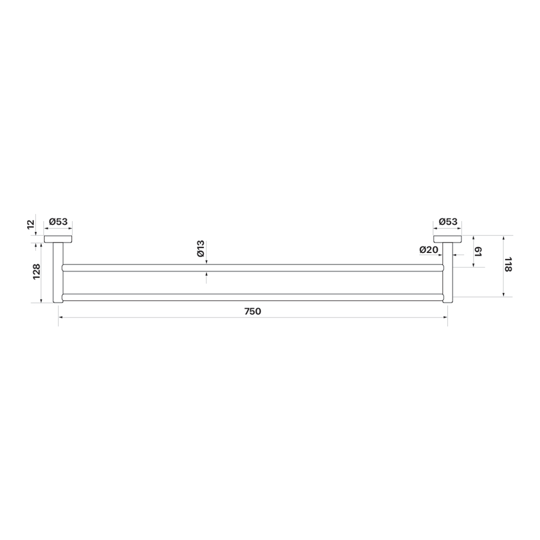 Brasshards Mixx Chia Double Towel Rail 750Mm Brushed Nickel