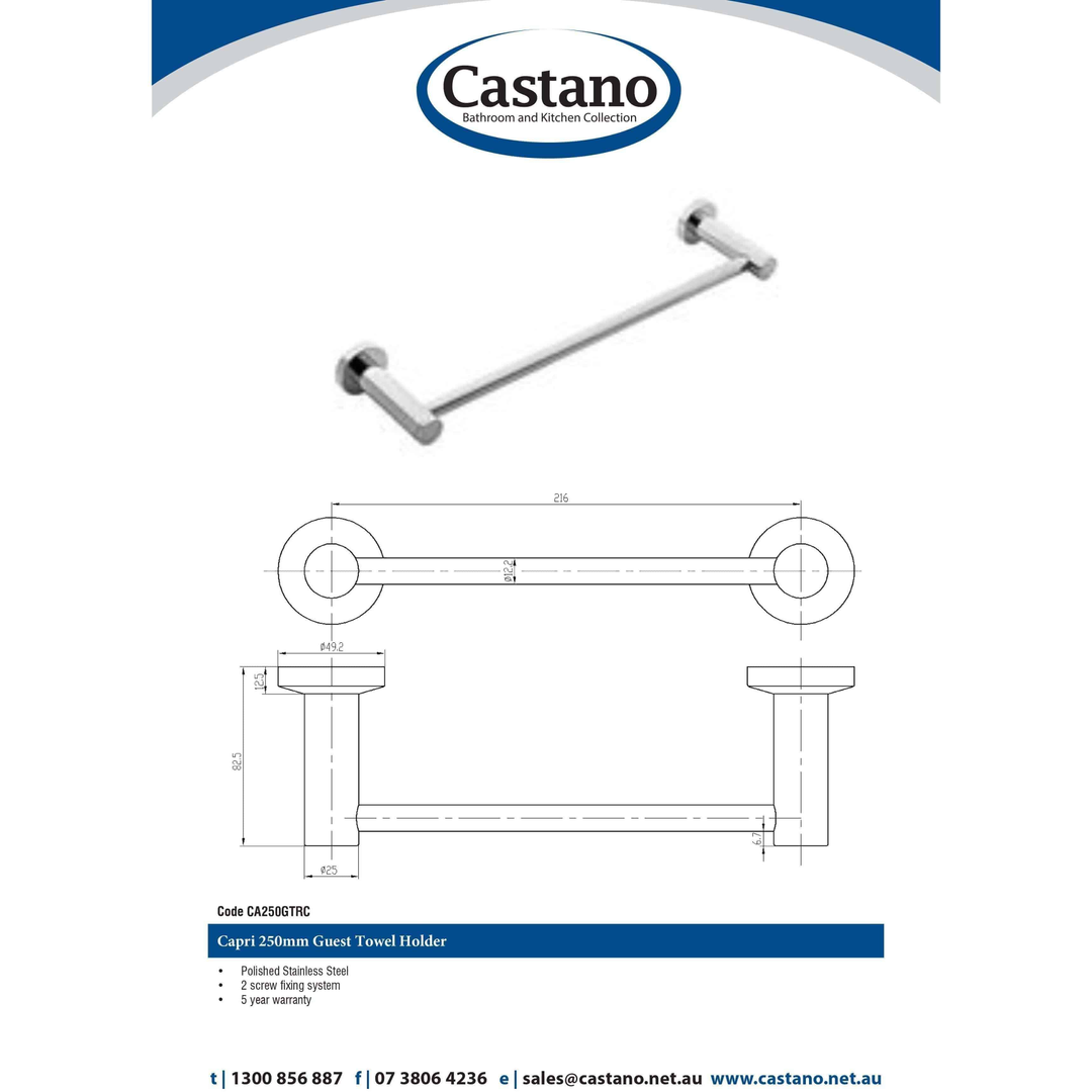 Castano Capri 250mm Guest Towel Holder Chrome Ca250Strc