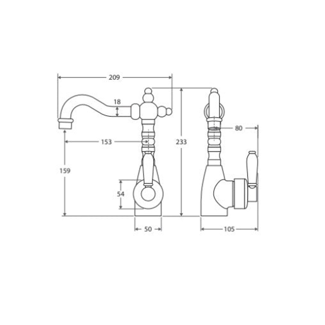 Fienza Eleanor Shepherds Crook Basin Mixer - Matt Black/Matt Black