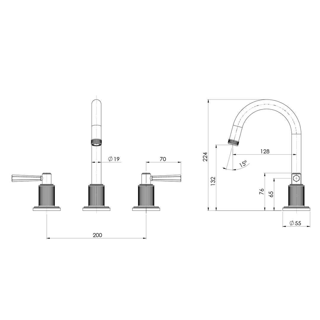 Phoenix Wiltern Wall Top Assemblies 15Mm Extended Spindles Brushed Nickel