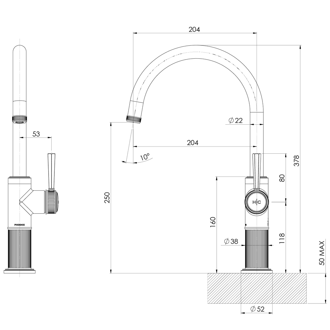 Phoenix Wiltern Sink Mixer 200Mm Brushed Nickel