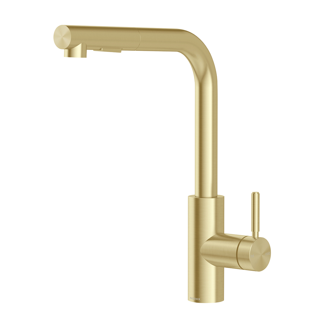 Phoenix Vivid Mkii Pull Out Sink Mixer 230mm L Shaped Brushed Gold 146-7125-12-1