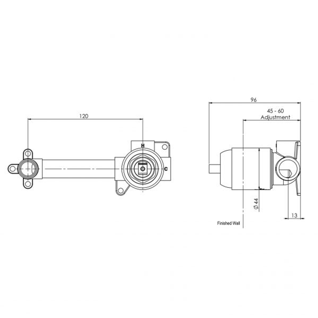 Phoenix Builders Wall Basin / Bath Mixer Set 200mm Body Only Chrome 150-7811-00