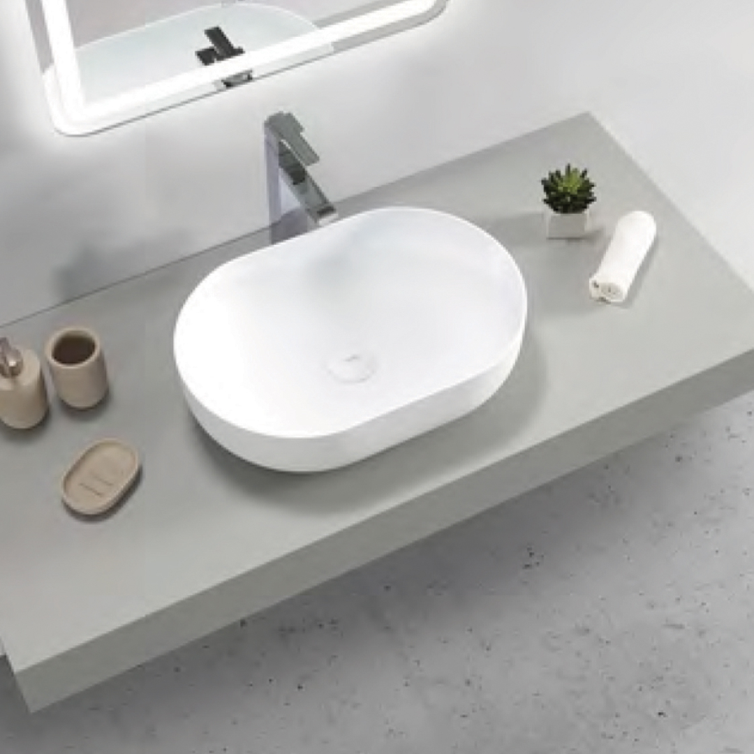 Otti Matte White Portofino Solid Surface Basin 500 X 350 X 135 Mm (No Overflow)