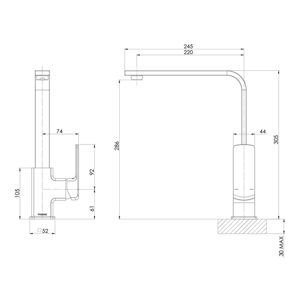 Phoenix Teva Sink Mixer 200mm Squareline Brushed Nickel