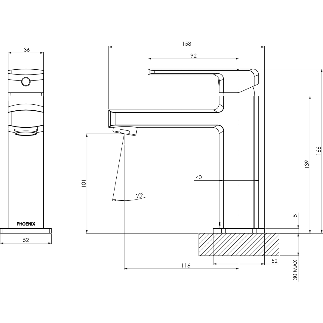 Phoenix Teva Basin Mixer Matte Black 152770010