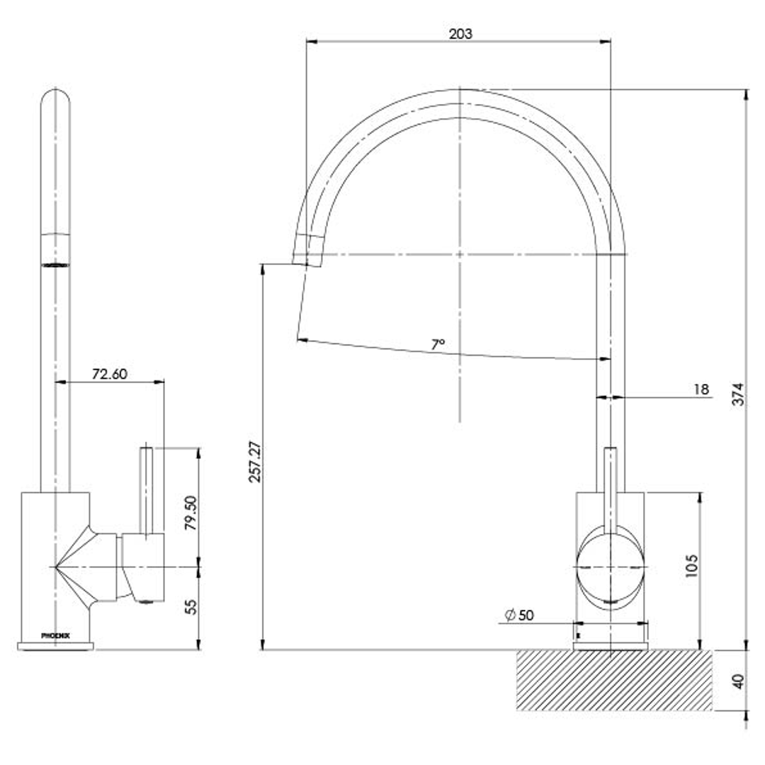 Phoenix Pina Sink Mixer 200Mm Gooseneck Chrome