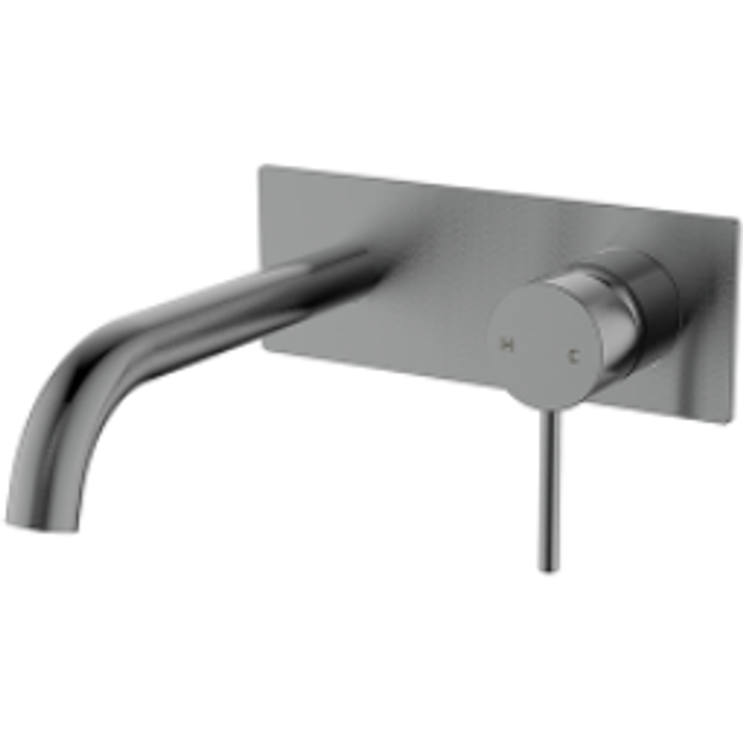 Bella Vista Ikon Hali Wall Basin Mixer With Curved Spout Gun Metal
