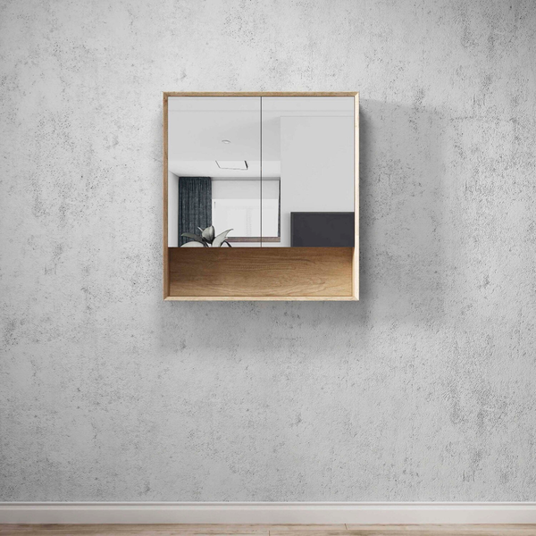 Otti Byron Natural Oak Plywood Shaving Cabinet 750X800X150 With Copper Free Mirrror