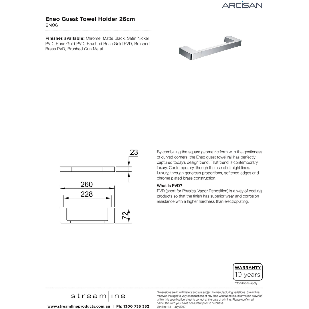 Streamline Arcisan Eneo Guest Towel Holder 26cm - Matt Black
