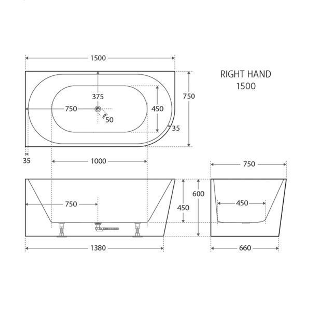 Fienza Isabella Acrylic Corner Bath Right Hand 1700mm