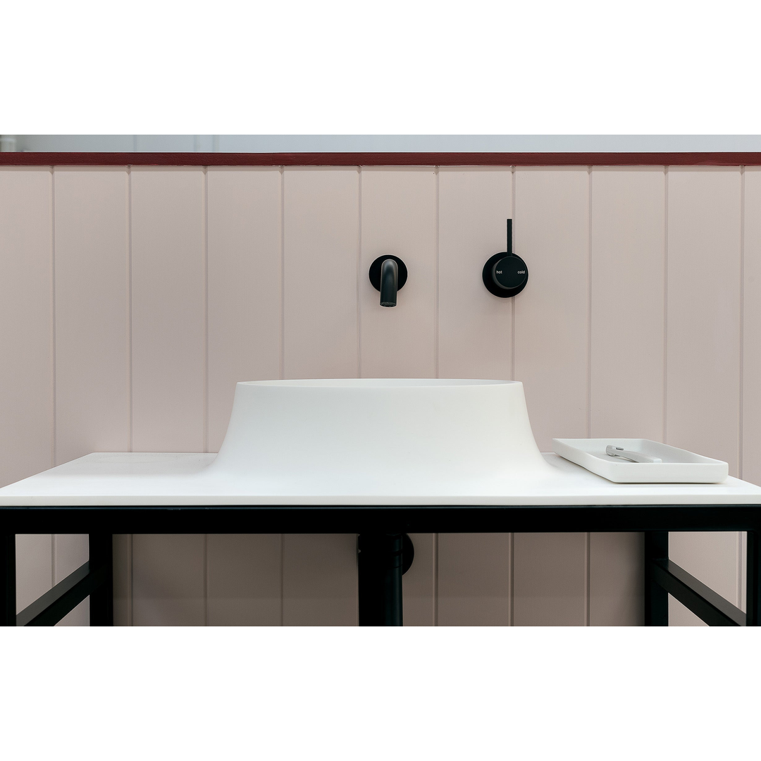 Phoenix Vivid Slimline Wall Bath O/Let Curved 180mm Matt Black