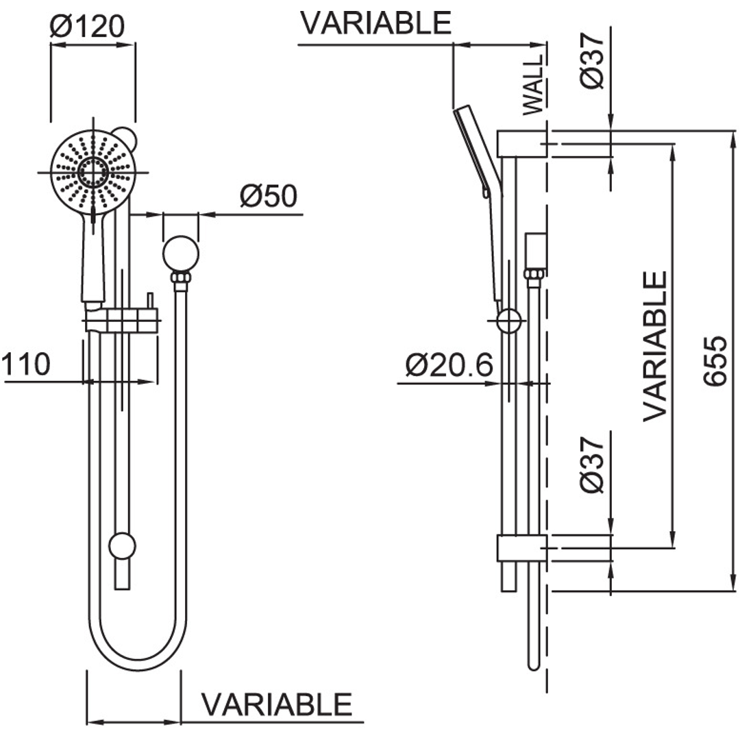 Methven Krome Rail Shower Airstream Matte Black 17-7226Mbk