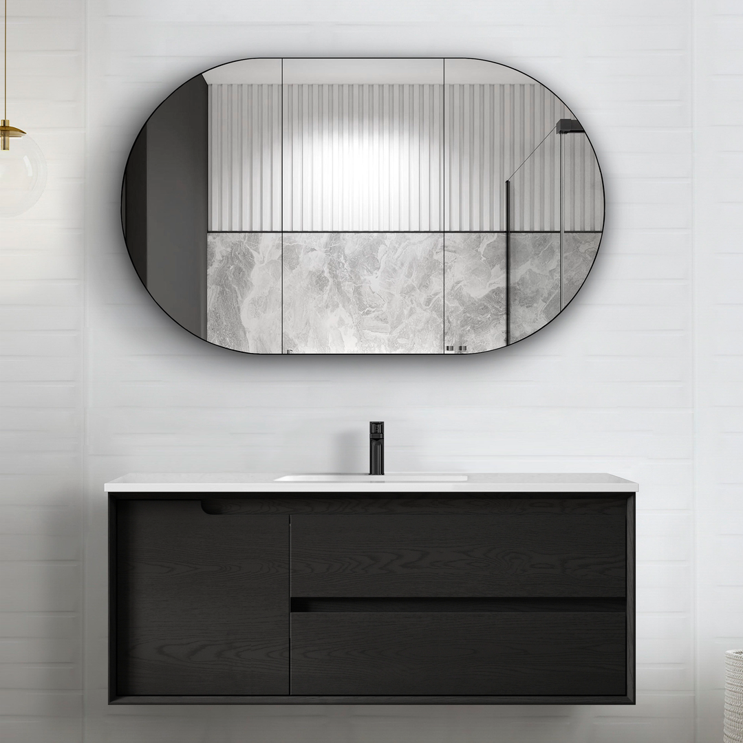 Otti Byron 1200X460X550 Wall Hung Black Oak Plywood Vanity With Pure White Stone Top
