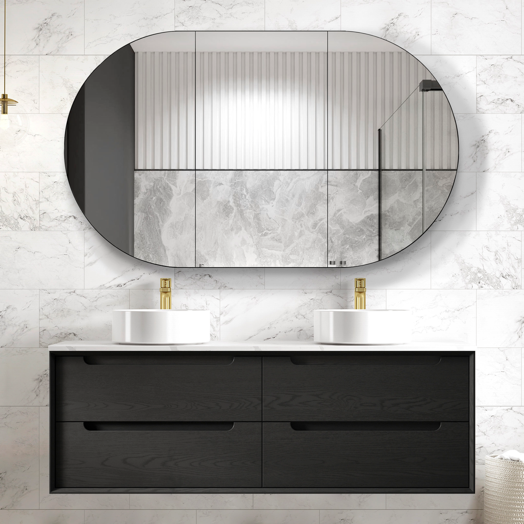 Otti Byron 1500X460X550 Wall Hung Black Oak Plywood Vanity With Pure White Stone Top