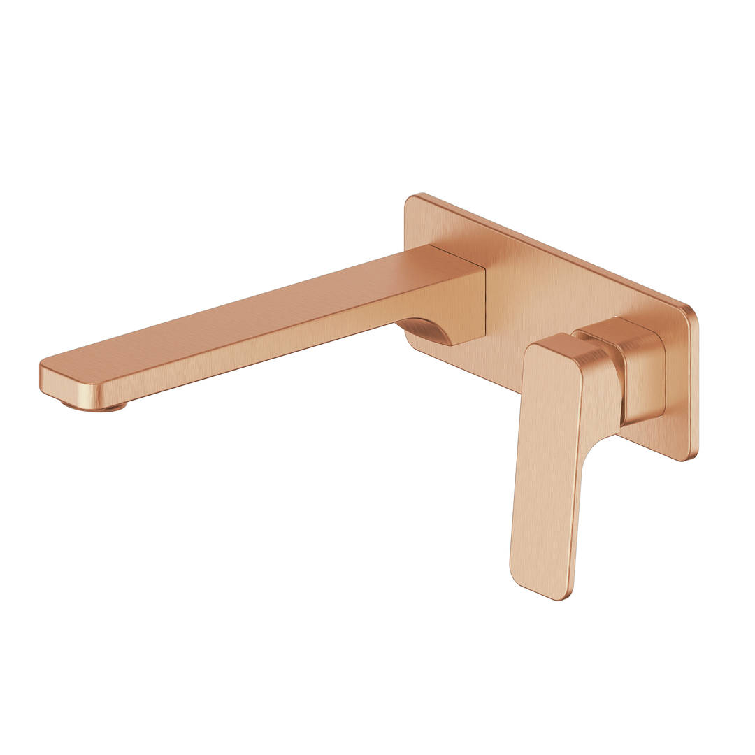 Greens Swept Wall Basin Mixer with Plate Fixed Spout Brushed Copper