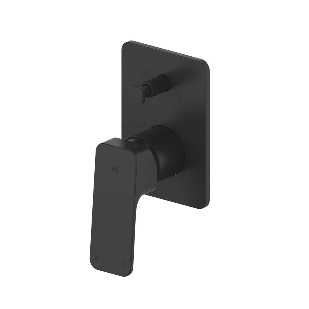 Greens Swept Diverter Shower Mixer Matte Black 82Mm X 120Mm Wall Plate