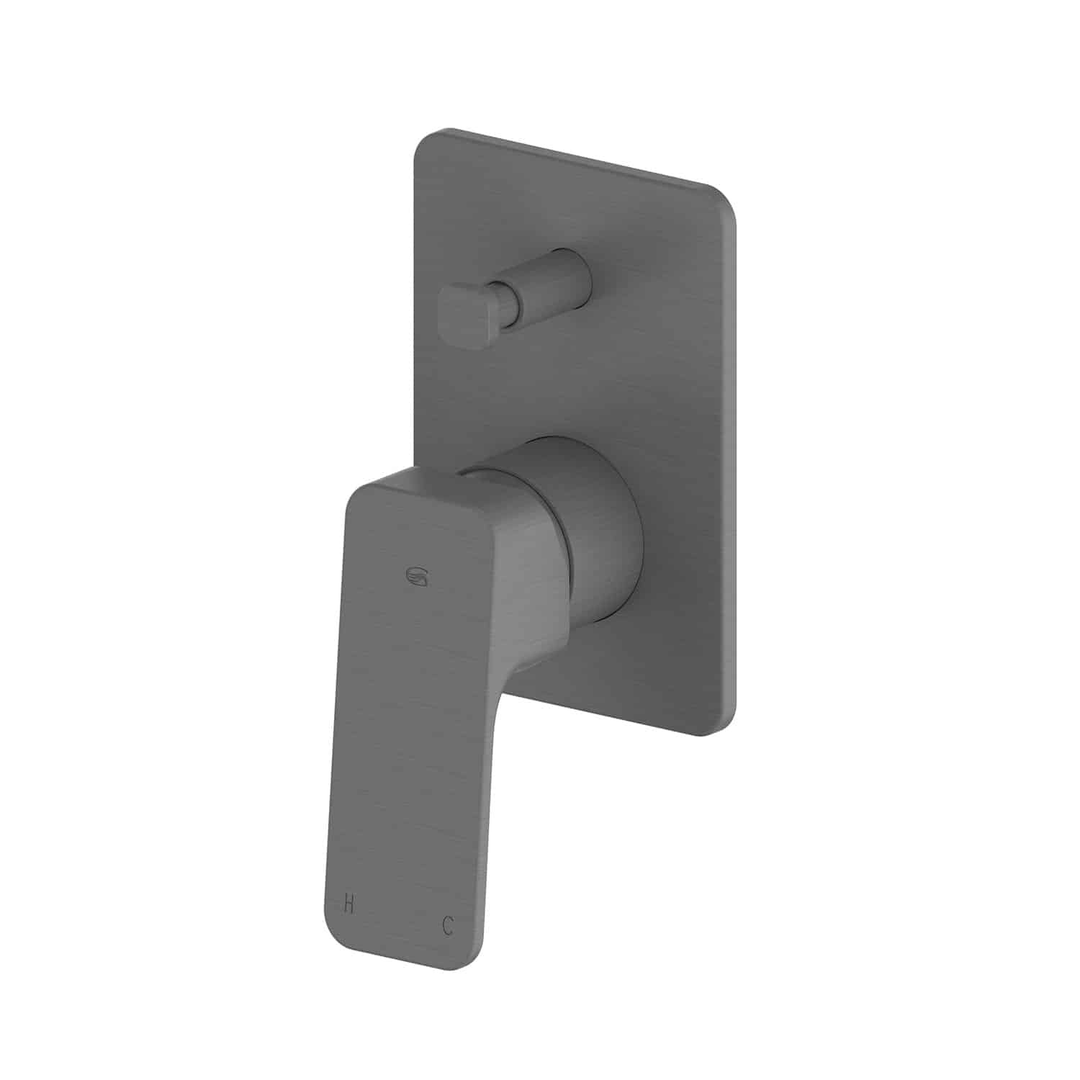 Greens Swept Diverter Shower Mixer Gunmetal 82Mm X 120Mm Wall Plate
