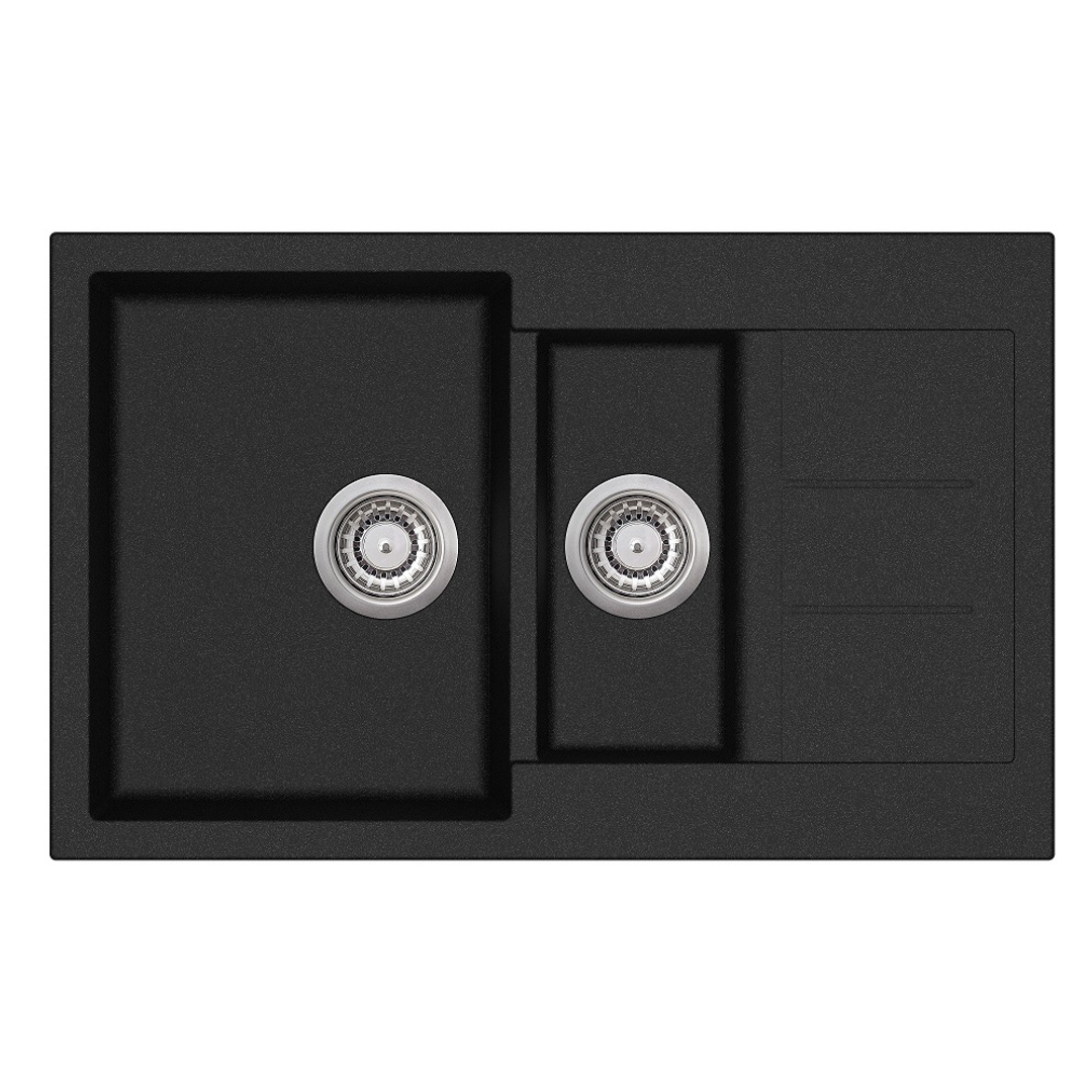 OTTI 1 1/2 BLACK KITCHEN SINK WITH DRAINER 800X500 BOWLS 330X436X200 & 160X345X120