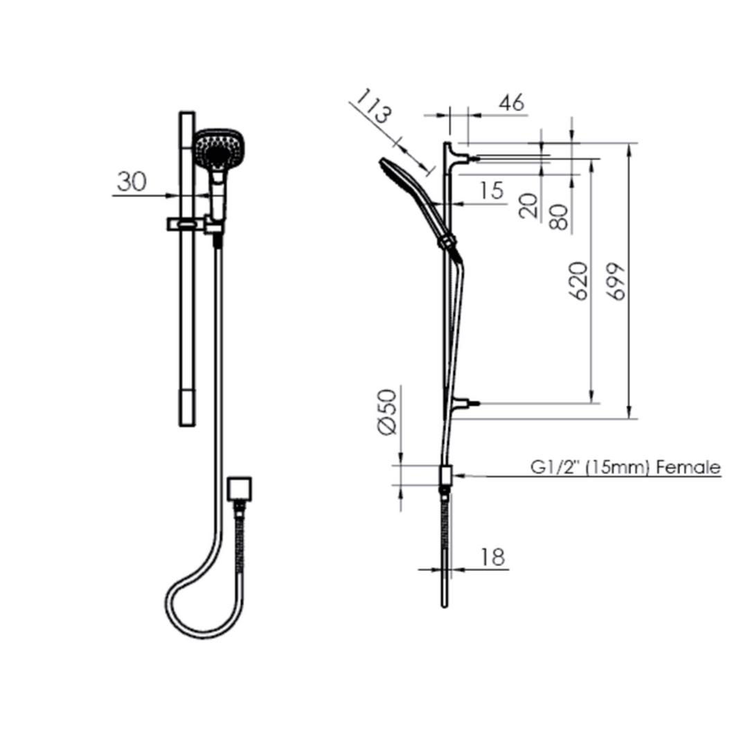 Greens Corban Rail Shower 3 Function Brushed Nickel 1930001