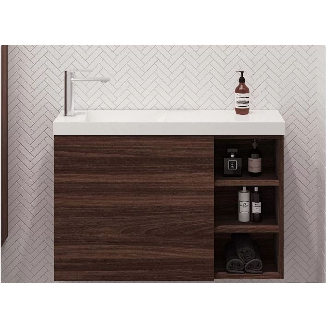 TIMBERLINE EADIE VANITY 800MM LEFT BOWL NANO TOP WALL HUNG