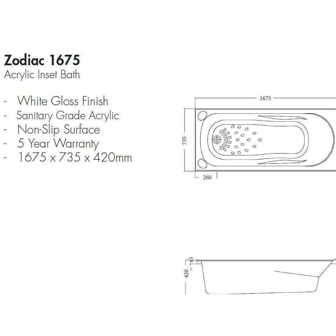 Aspire Zodiac Acrylic Bath White 1675mm
