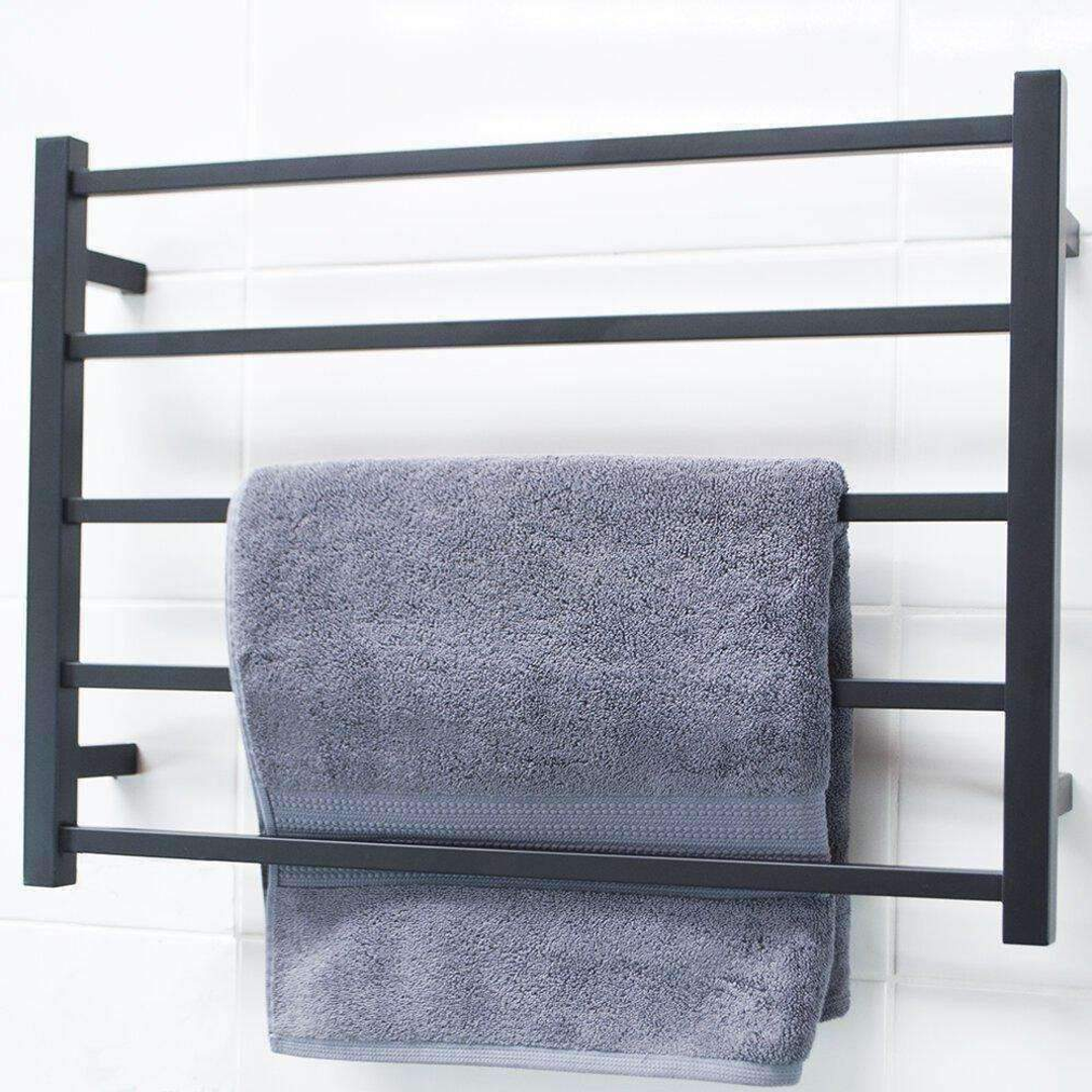 Radiant 5 Bar Heated Towel Ladder Black 750 X 550 Left Hand