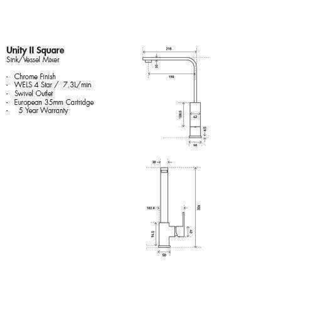 Aspire Unity II **Square** Sink/Vessel Mixer Chrome