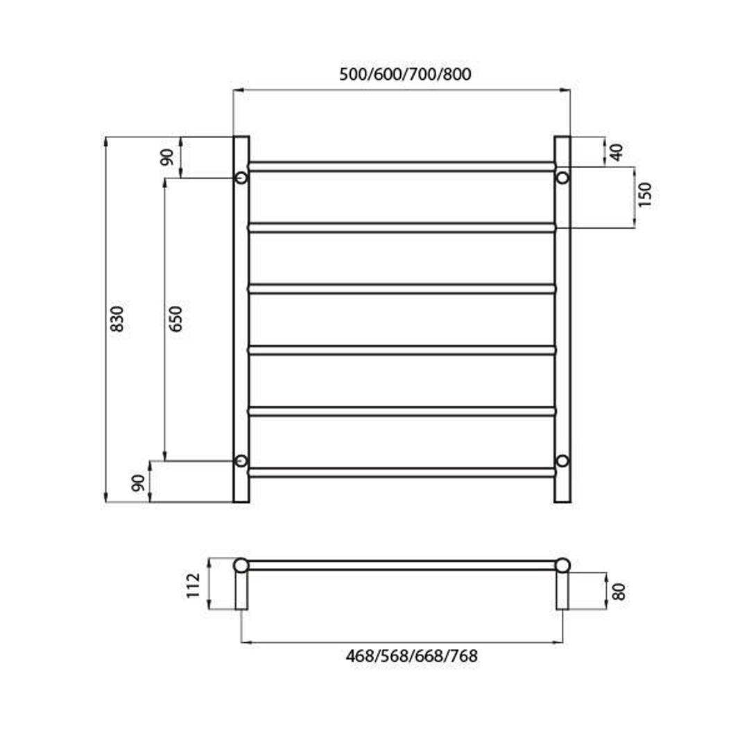 Radiant Round 6 Bar Non Heated Rail 700mmx830mm Gun Metal
