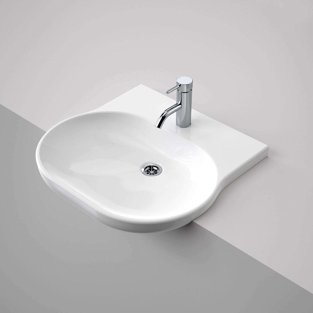 Caroma Opal Sole Semi Recessed Basin White 1 Tap Hole