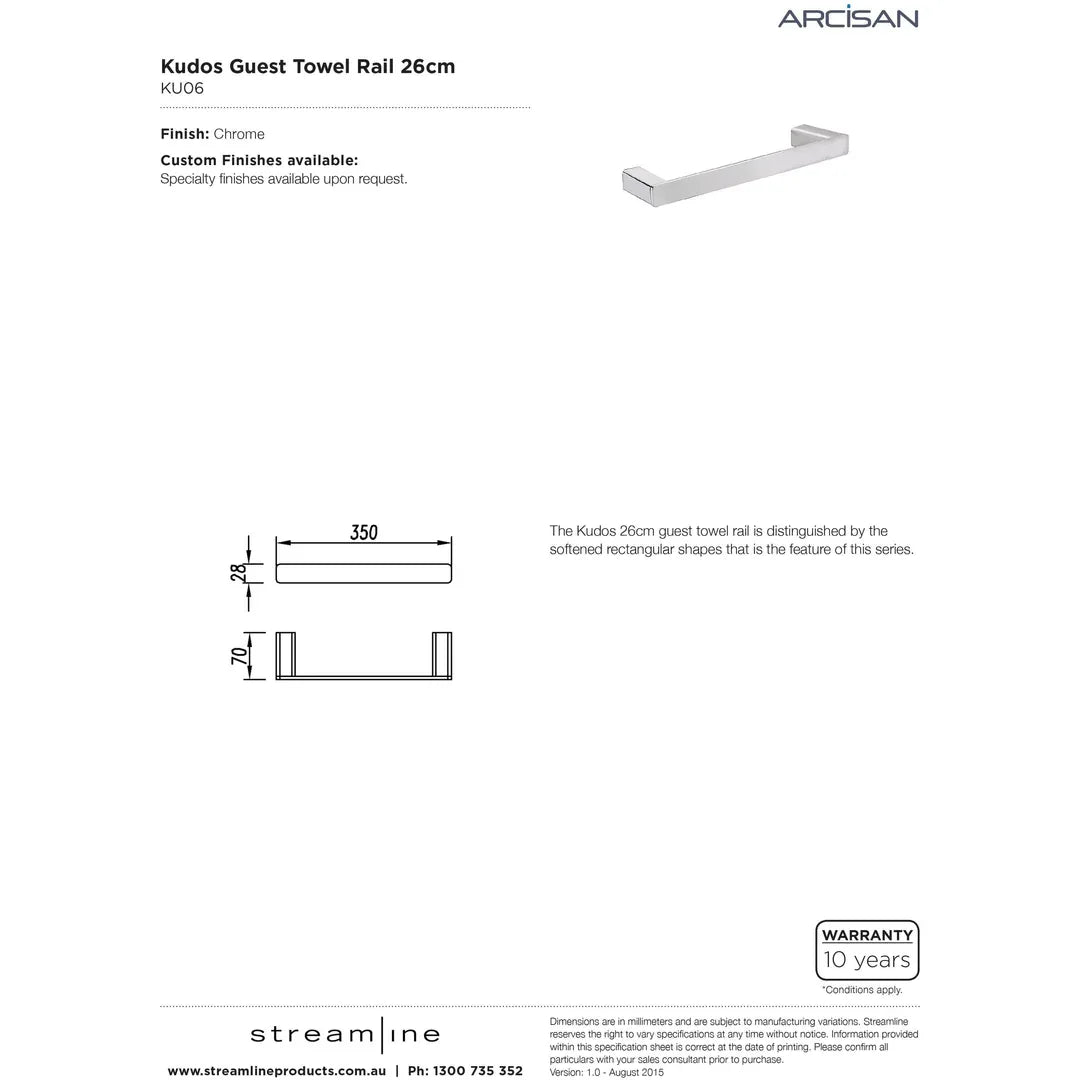 Arcisan Kudos Guest Towel Rail 260mm - Burdens Plumbing