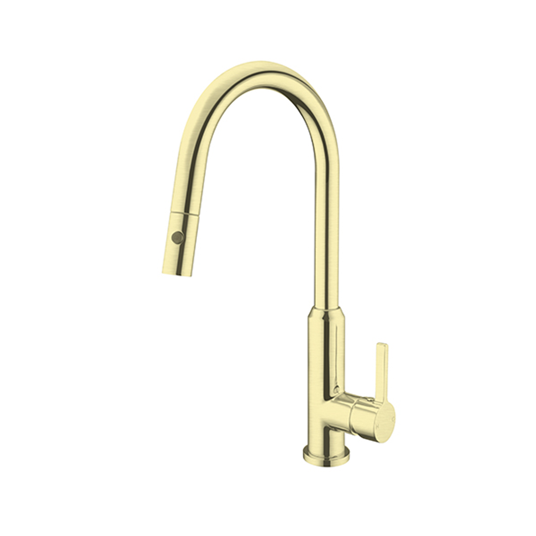 Nero Pearl Pull Out Sink Mixer With Vegie Spray Function Brushed Gold