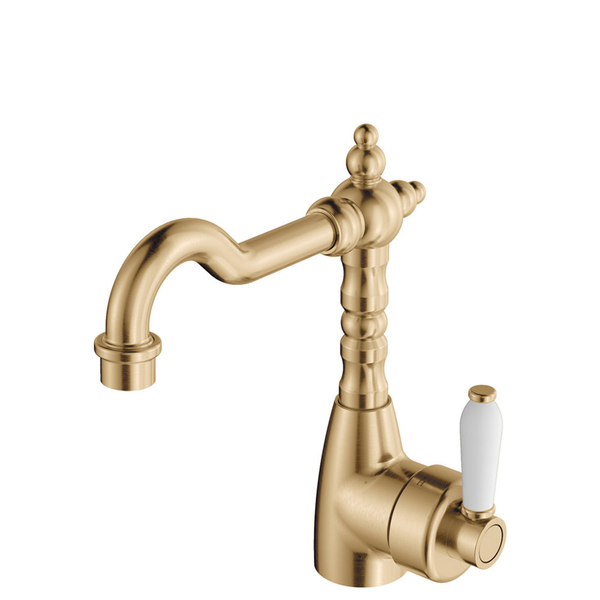 Fienza Eleanor Basin Mixer With Shepherds Crook Urban Brass /White
