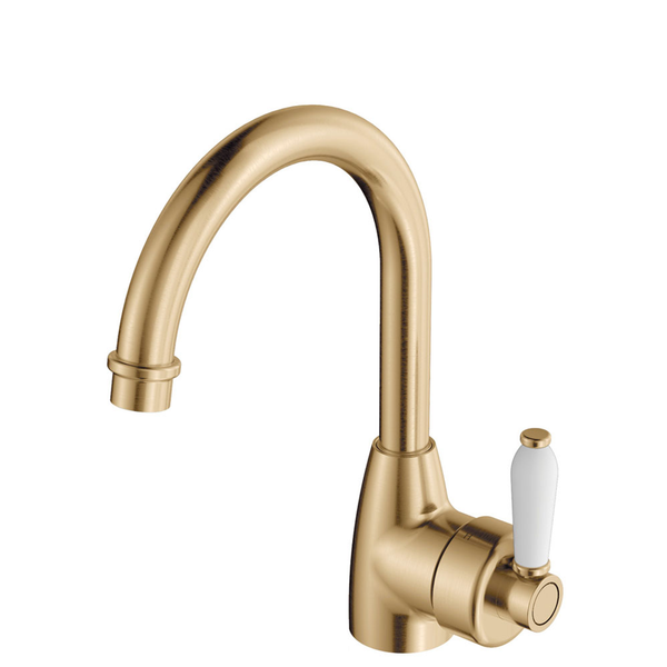 Fienza Eleanor Gooseneck Basin Mixer Urban Brass / White