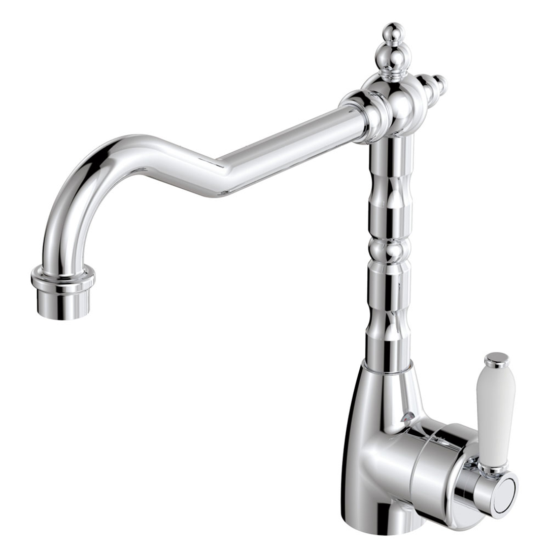 Fienza Eleanor Shepherds Crook Kitchen Sink Mixer - Chrome/Ceramic