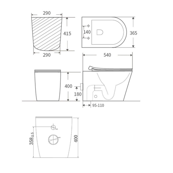Bnk Inwall Toilet Wall Hung Pan Universal Installation Rimless Matte White