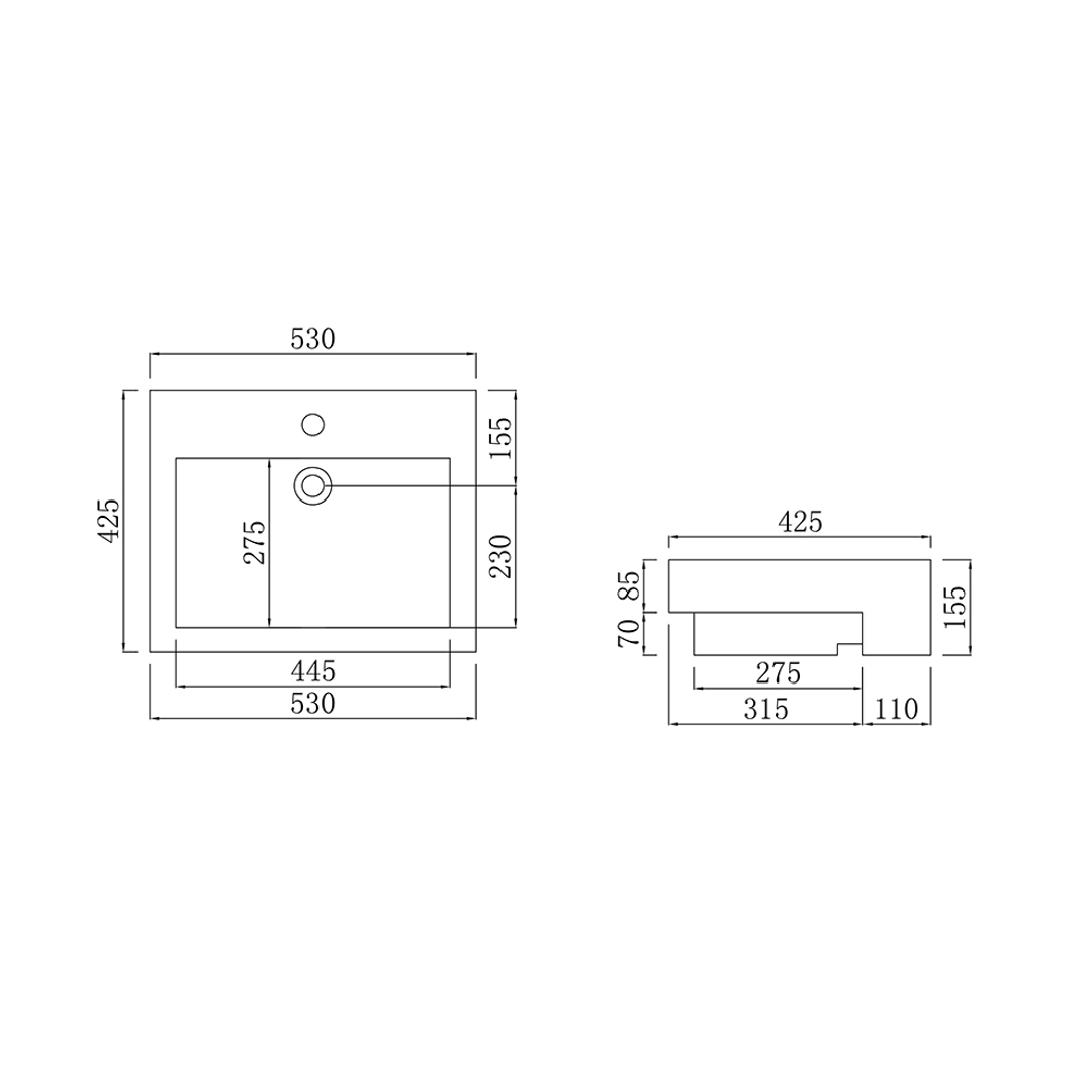 Bnk Naga Apb-04531-Wh Semi Recessed Basin 530 X 425 X 155mm Gloss White
