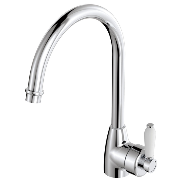 Fienza Eleanor Gooseneck Kitchen Sink Mixer Chrome White Handle