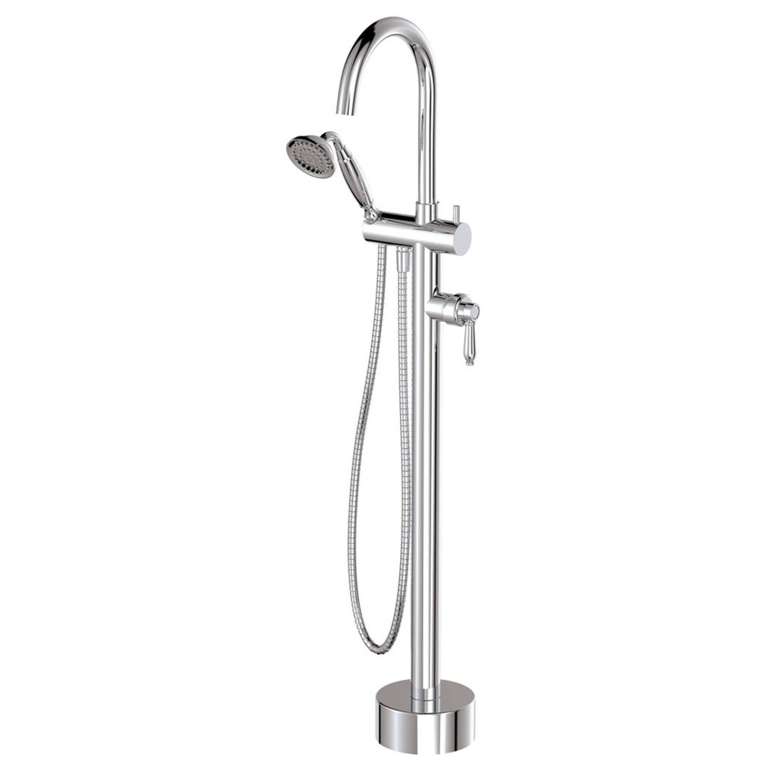 Fienza Eleanor Floor Mixer & Shower - Chrome/White Ceramic