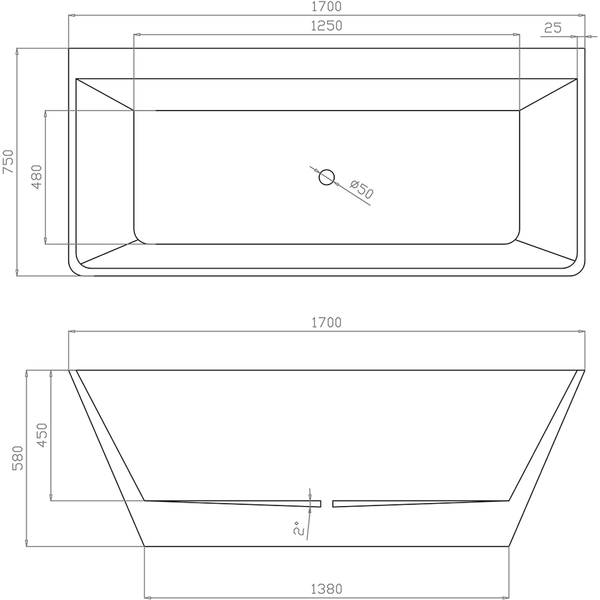 BNK Naga Virgana Freestanding Bath Gloss White 1700mm