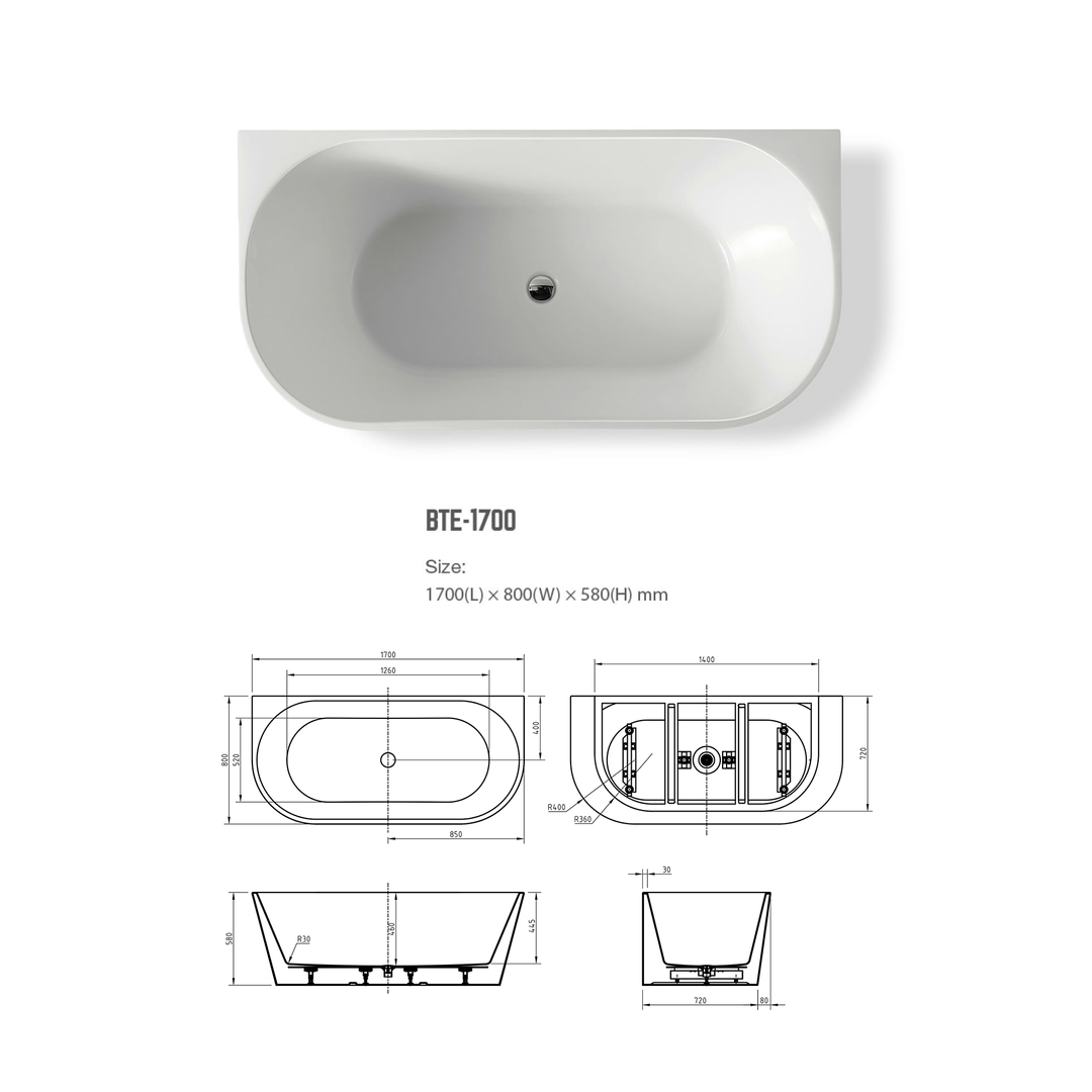 Bnk Naga Back To Wall Bath Matt White 1500mm
