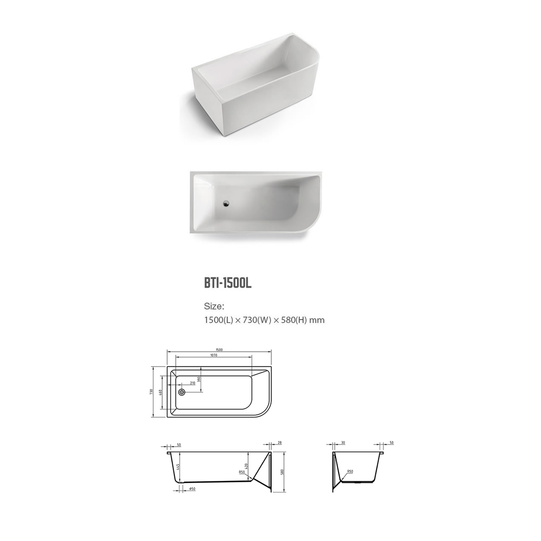 BNK Naga Left Hand Corner Bath Matt White 1500mm