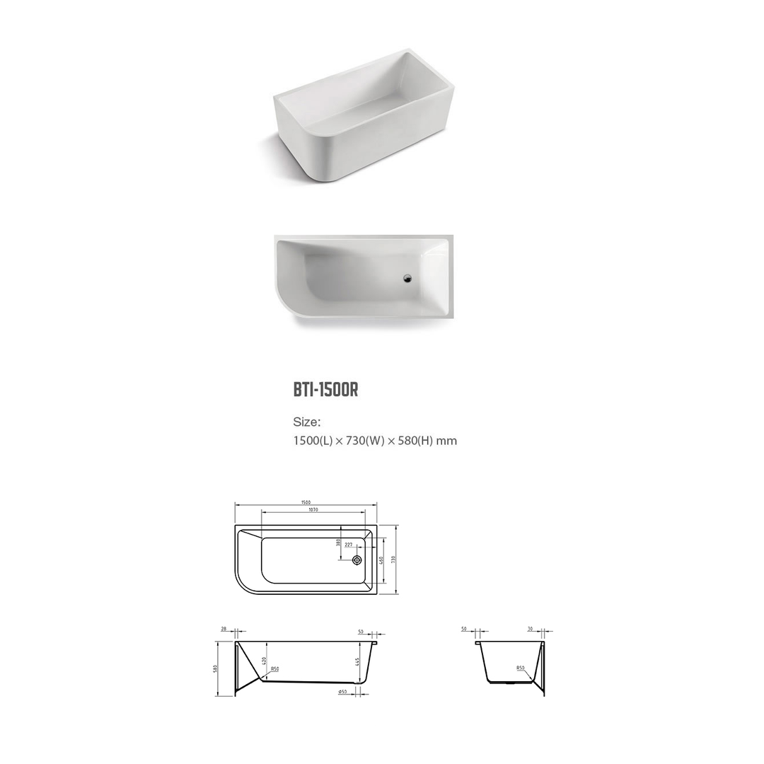 BNK Naga Right Hand Corner Bath Matt White 1500mm