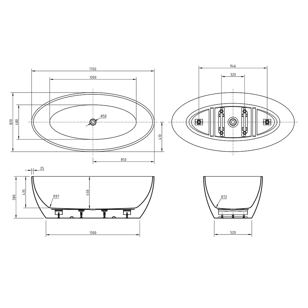 Bnk Naga Oval Freestanding Bath Gloss White 1700mm