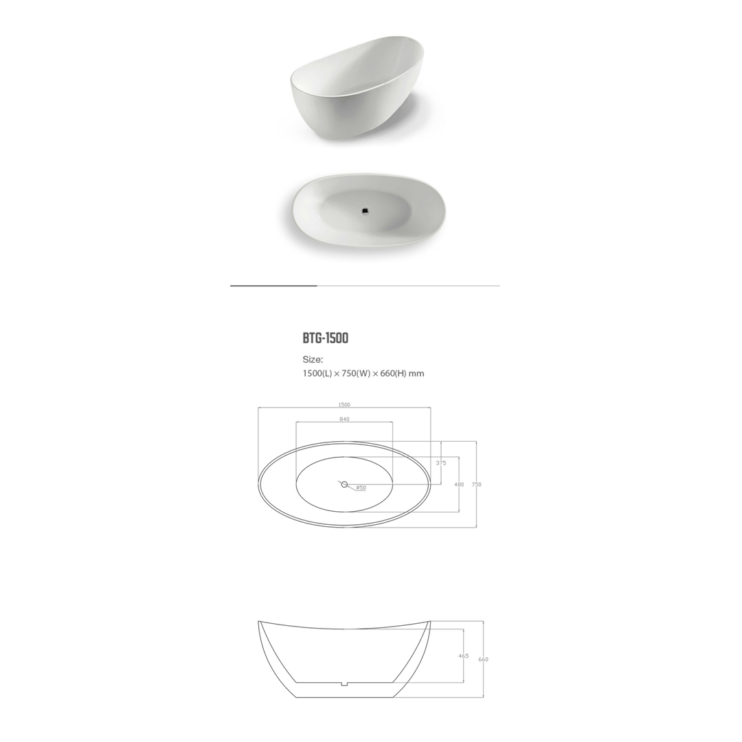 Bnk Naga Boat Shape Freestanding Bath Gloss White 1500mm