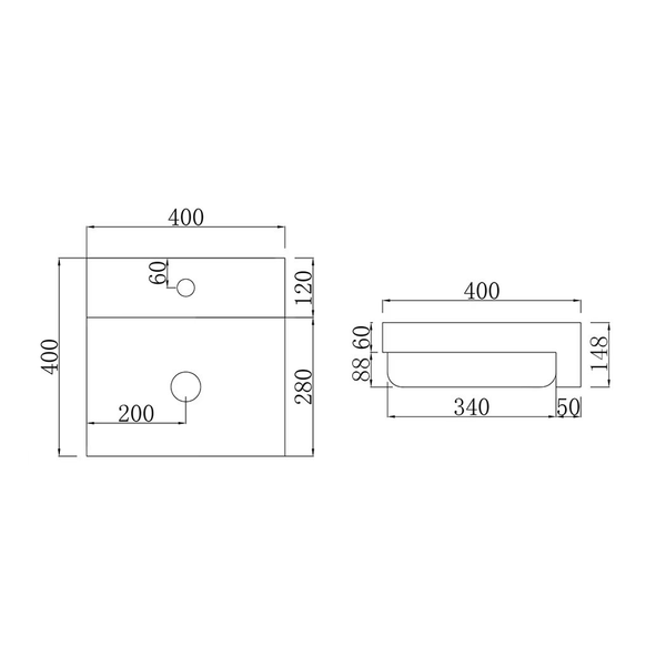 Bnk Naga Apb-04400-Wh Semi Recessed Basin 400 X 400 X 140mm Gloss White